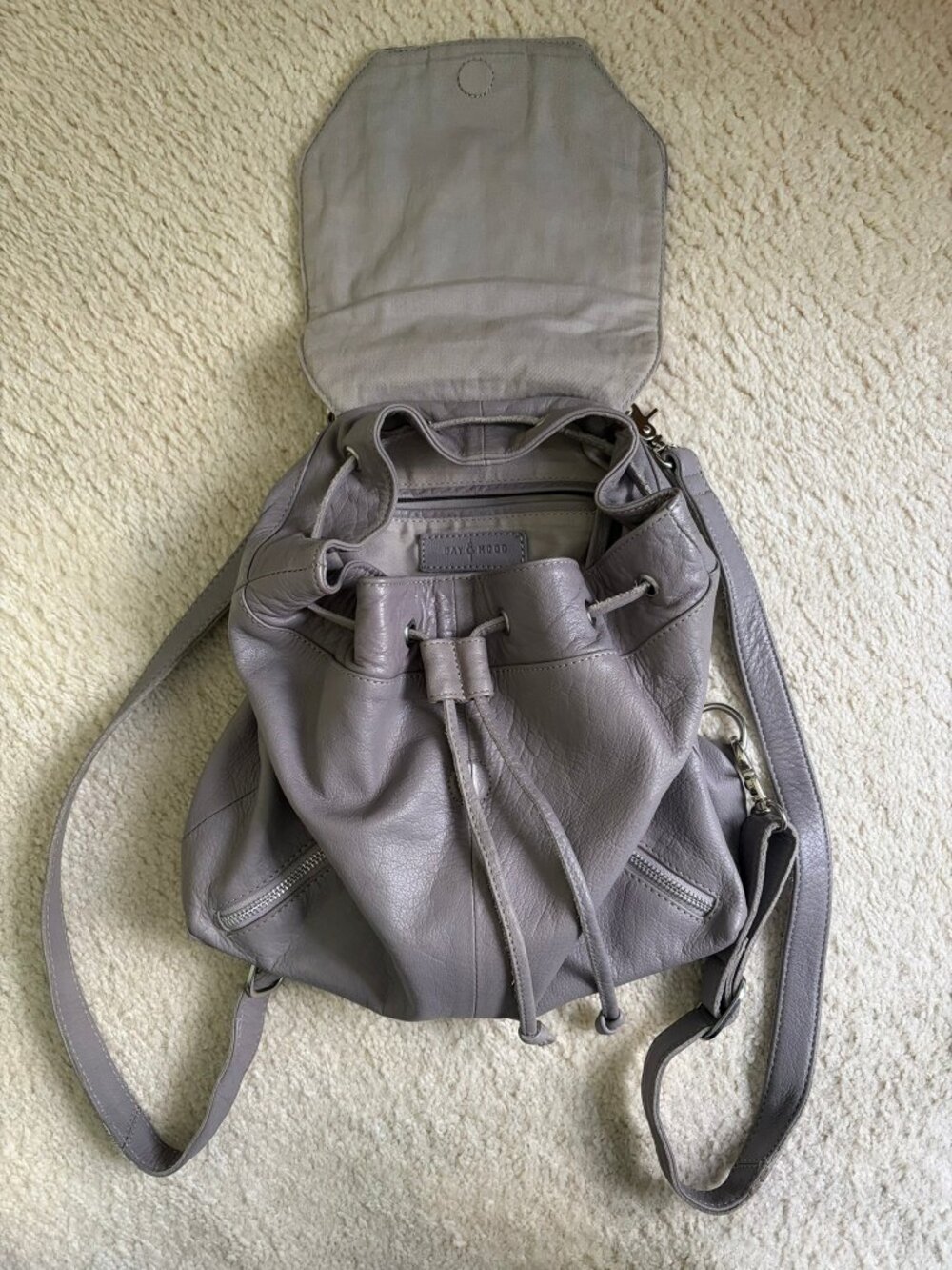 Day & Mood Grey Leather Backpack Purse - LIKE NEW - Picture 3 of 8